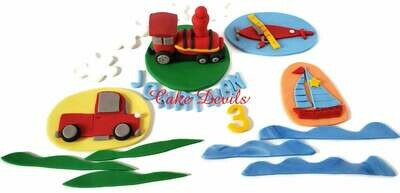 Transportation Fondant Cake Topper Kit - On The Go Fondant Cake Toppers of Train, Plane, Car, and Boat Cake Decorations,