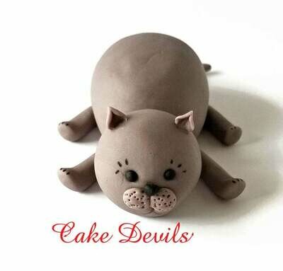Fondant Cat Cake Topper with Flowers and name, Pink Cat