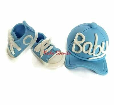 Baby Baseball Cap and Sneakers Fondant Cake Toppers for Baby Shower
