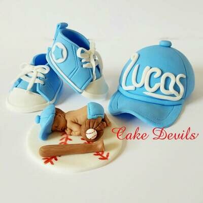 Baby Baseball Cap and Sneakers Fondant Cake Toppers for Baby Shower