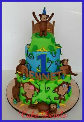 5 Little Monkeys Jumping on the Bed fondant Cake toppers