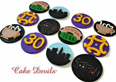 Friends Cupcake Toppers, Fondant, Friends frame, NYC skyline, central perk mug, name, age, friends cupcake decorations