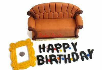 Friends Couch Cake Topper Kit - Fondant, Handmade Edible, Friends frame and couch