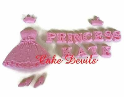 Princess Dress Cake Decorations, Fondant Princess Dress, Fondant crown, Fondant Shoes, Princess birthday party, Bridal Shower Cake, Birthday Cake