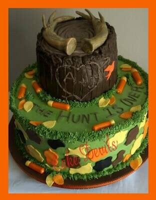 Fondant Hunting Cake Toppers, Deer Antler Cake Decorations, Camo Cake, Shotgun cake, The Hunt is Over, fondant hunting cake decorations