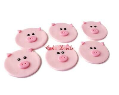 Fondant Pig Cupcake Toppers, Handmade Edible Pig Faces