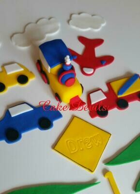 Transportation Fondant Cake Topper Kit - Train, Plane, Truck, Car Cake Decorations, Handmade Edible