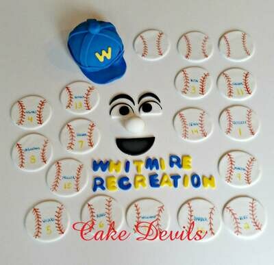 Fondant Baseball Cupcake Toppers, Baseball Cake Decorations