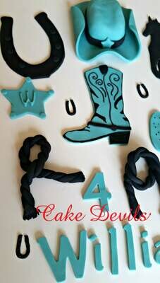 Cowboy Country Western Cake Topper Kit, handmade edible, fondant, cowboy hat, cactus, and horseshoe