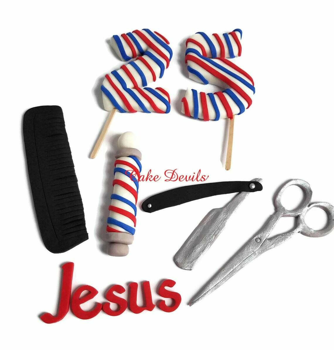 Barber Shop Cake Toppers, Fondant Comb &amp; Scissors Cake Toppers