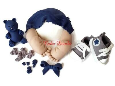 Baby Butt with blanket, Baby Sneakers, Fondant Bear, Baby Shower Cake Topper - Handmade Edible, Fondant Baby Shower Cake Decorations