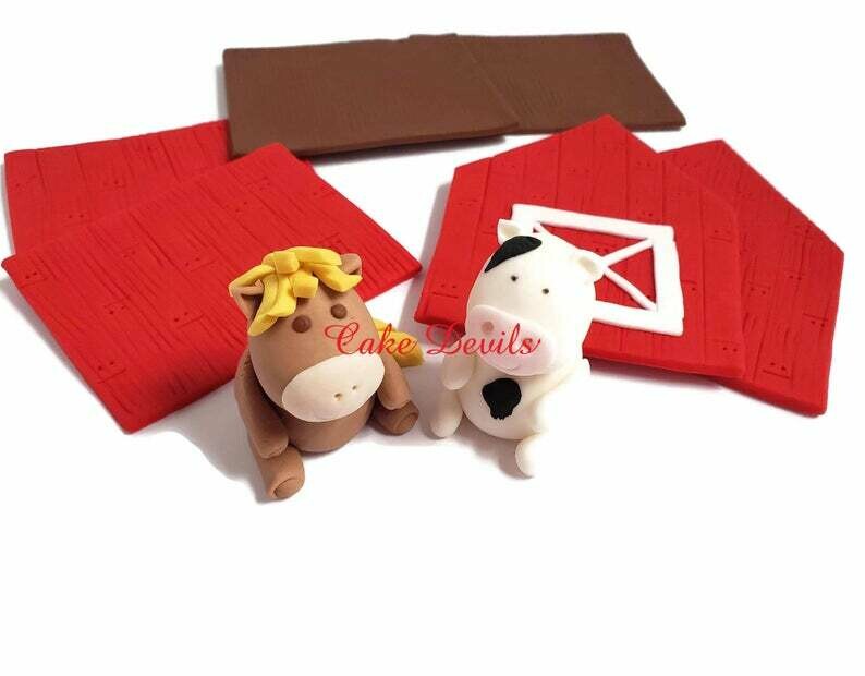 Barn &amp; Farm Animal Fondant- MINI Cake Topper Kit with horse and cow