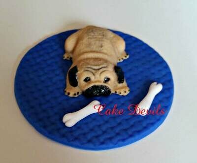 Fondant Pug Cake Topper, Small Pug Cake Decoration
