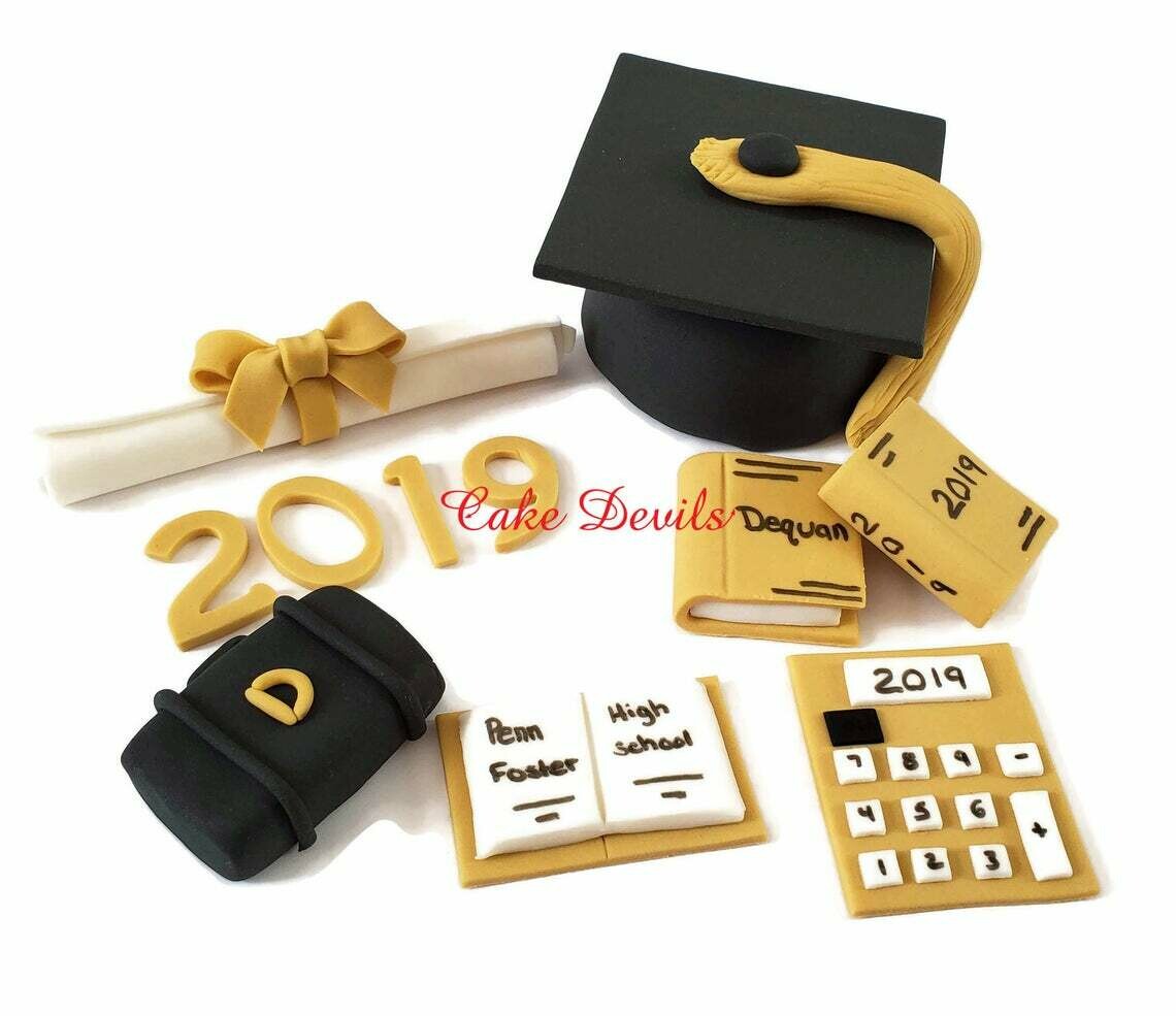 Graduation Cake Kit, Fondant Graduation Toppers, handmade edible, fondant, Graduation Cake Decorations, Cap and Diplomia