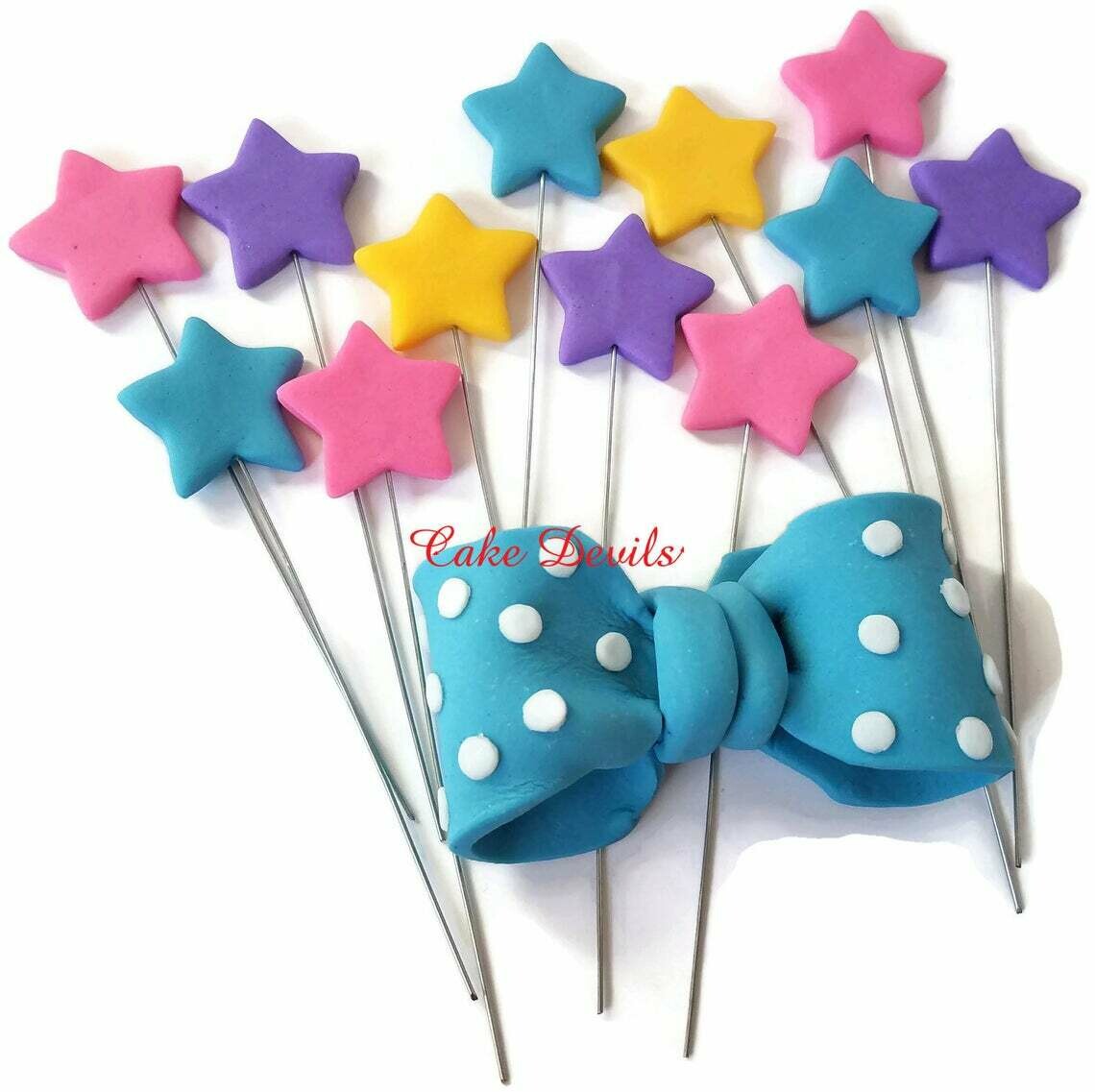 Exploding Fondant Stars or Hearts Cake Toppers, Star Cake Decorations, Heart Cake Decorations, handmade edible