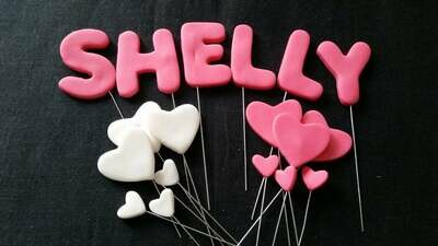 Handmade Edible Fondant Exploding Name with Stars or Hearts Cake Topper, fondant stars, fondant hearts, Star Cake topper, heart cake topper