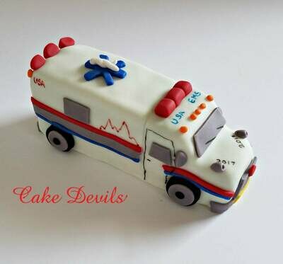 Ambulance Cake Topper, Fondant, Handmade
