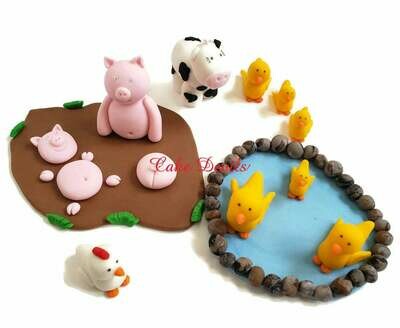 Barn Animal Fondant Cake Topper Kit, Farm Animal Cake Decorations, Barn Cake Decorations, Fondant, Handmade Edible