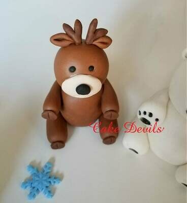 Winter Animals Fondant Cake Topper Kit, Penguin, Polar Bear, Reindeer, fondant snowflakes Cake Decorations