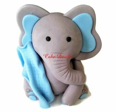Fondant Elephant Cake Topper with Blanket, Great for Elephant Baby Shower Cake Decorations, Handmade Elephant