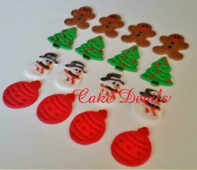 Christmas Cake Toppers, Fondant Snowman, Gingerbread Man Cake, Christmas Tree, Christmas Ornaments,Holiday Cake Decorations, Cupcake toppers