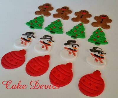 Christmas Cake Toppers, Fondant Snowman, Gingerbread Man Cake, Christmas Tree, Christmas Ornaments,Holiday Cake Decorations, Cupcake toppers