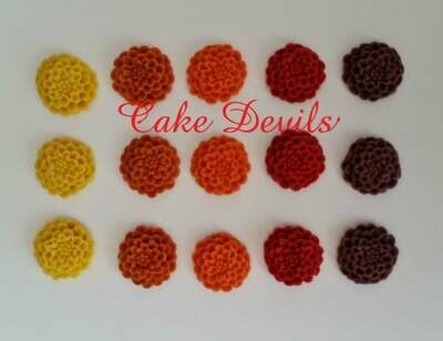 Fall Mum Flowers Fondant Cake Decorations, Chrysanthemum Flower Cake Toppers, Small Autumn Flower Cupcake toppers, Handmade edible fondant