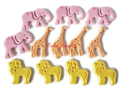 Lion, Elephant, and Giraffe fondant Cupcake Toppers