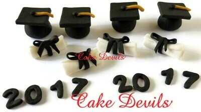 Fondant Graduation Cupcake Toppers, handmade edible Graduation Cap and Diploma