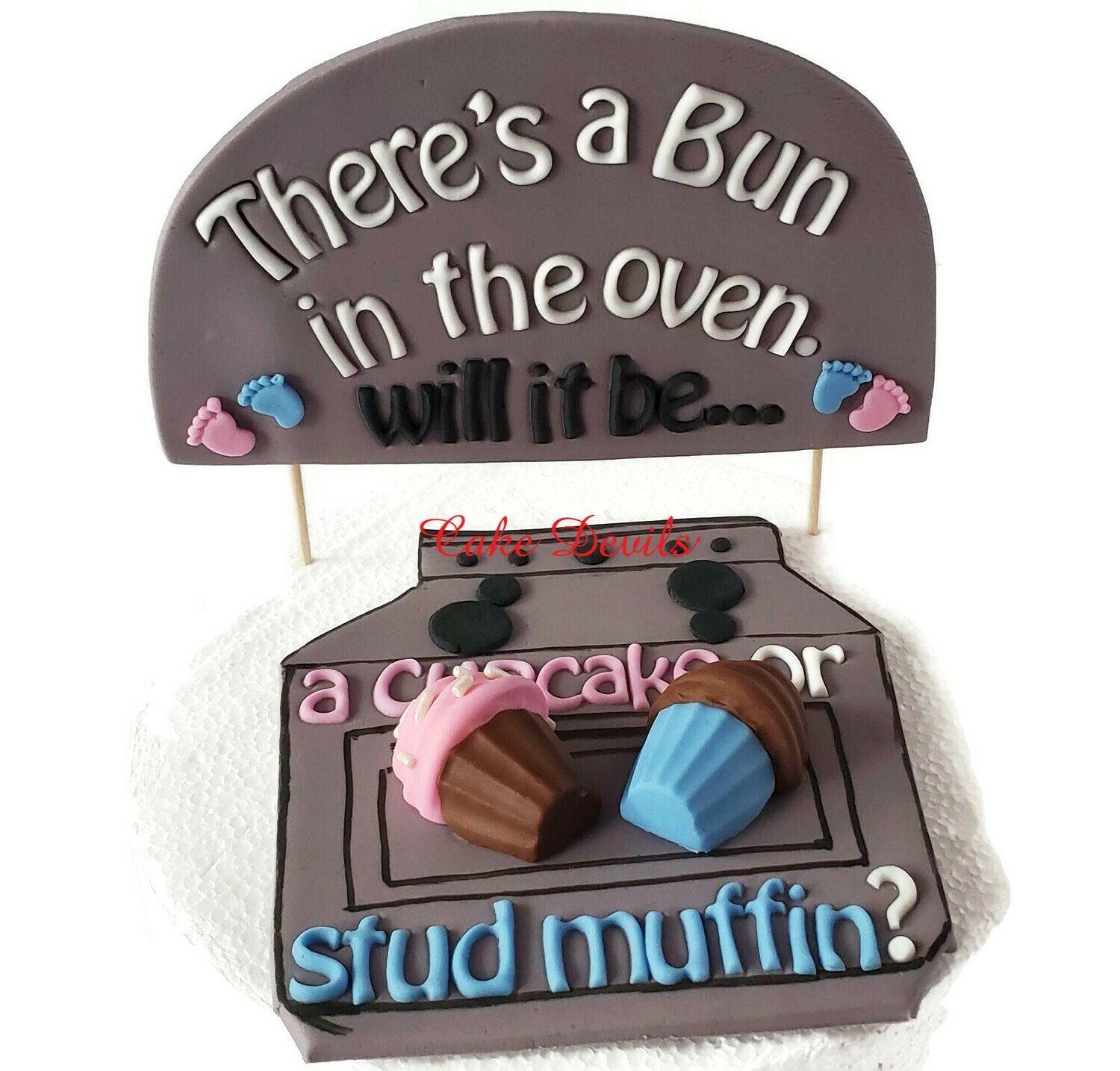 Cupcake or Stud Muffin Fondant Gender Reveal Cake Topper