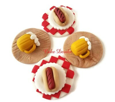 Wine Bottles, Hot Dogs, and Beer Mugs! Fondant Picnic themed Cupcake Toppers