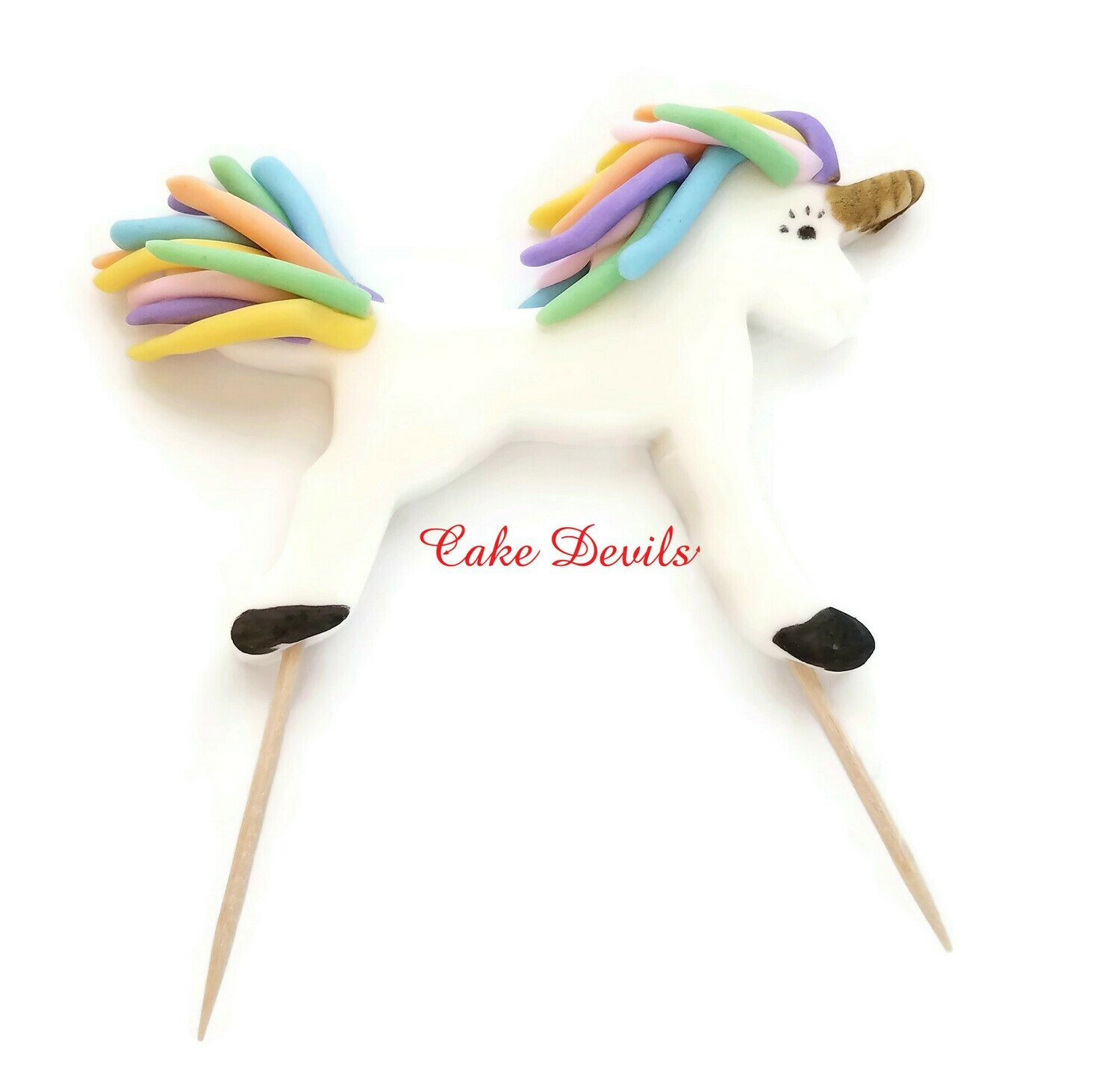 Small Unicorn Cake Topper, Standing Fondant Unicorn with Rainbow Hair