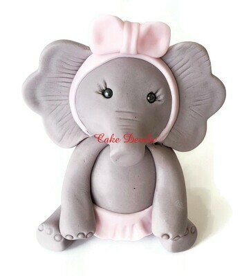 Elephant Ballerina Cake Topper. Fondant Elephant in a Tutu with Bow