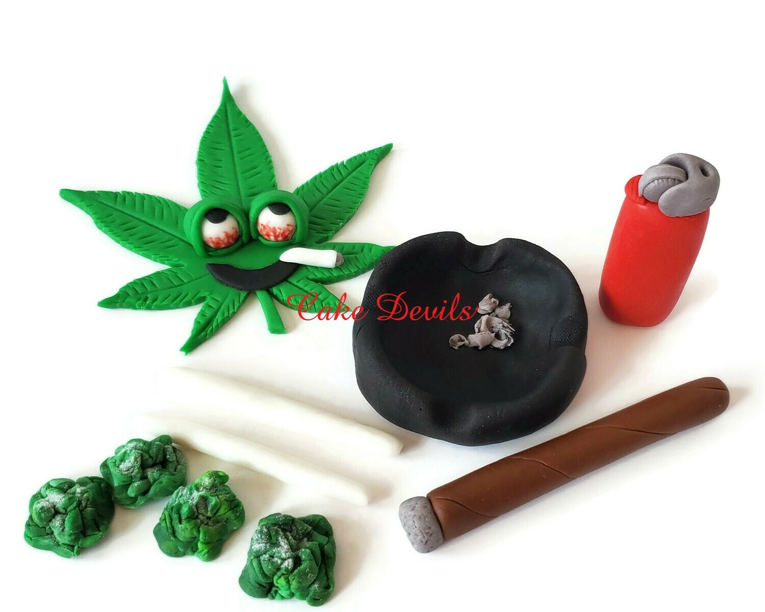 Pot Leaf Cake Topper set, Fondant Pot Leaf, Fondant Marijuana Cake Decorations, Cannabis, blunt, ash tray