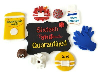 Quarantine Birthday Party Fondant Cake Toppers, virus Cake Decorations, Tiger King, Face Mask cake Toppers, hand sanitizer, Toilet Paper