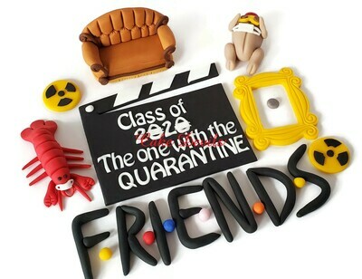 Friends Quarantine Graduation Cake Toppers, Class of 2020, Fondant Couch, lobster, turkey, clapboard, frame