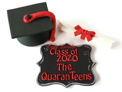 Class of 2020 Quaranteens Graduation Cake Toppers, Quarantine Graduation Fondant Cake Decorations, Graduation Cap, Plaque, Diploma