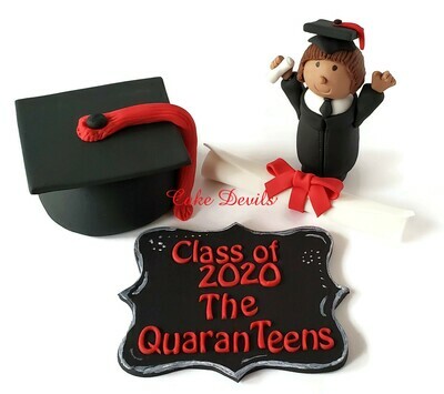 Class of 2020 Quaranteens Graduation Cake Toppers, Quarantine Graduation Fondant Cake Decorations, Graduation Cap, Plaque, Diploma