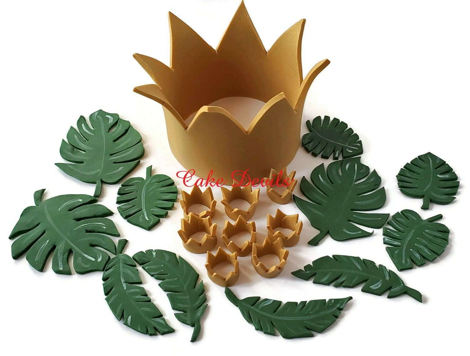 King of The Jungle Fondant Cake Toppers perfect for a Wild One Birthday Party, Fondant Crown, Monstera Leaves Cake Toppers, Palm Leaves