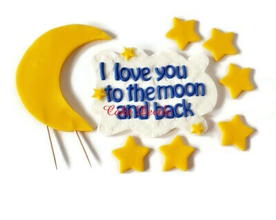 I love you to the Moon and Back Baby Shower Cake Toppers, Fondant Sleeping Baby on Cloud