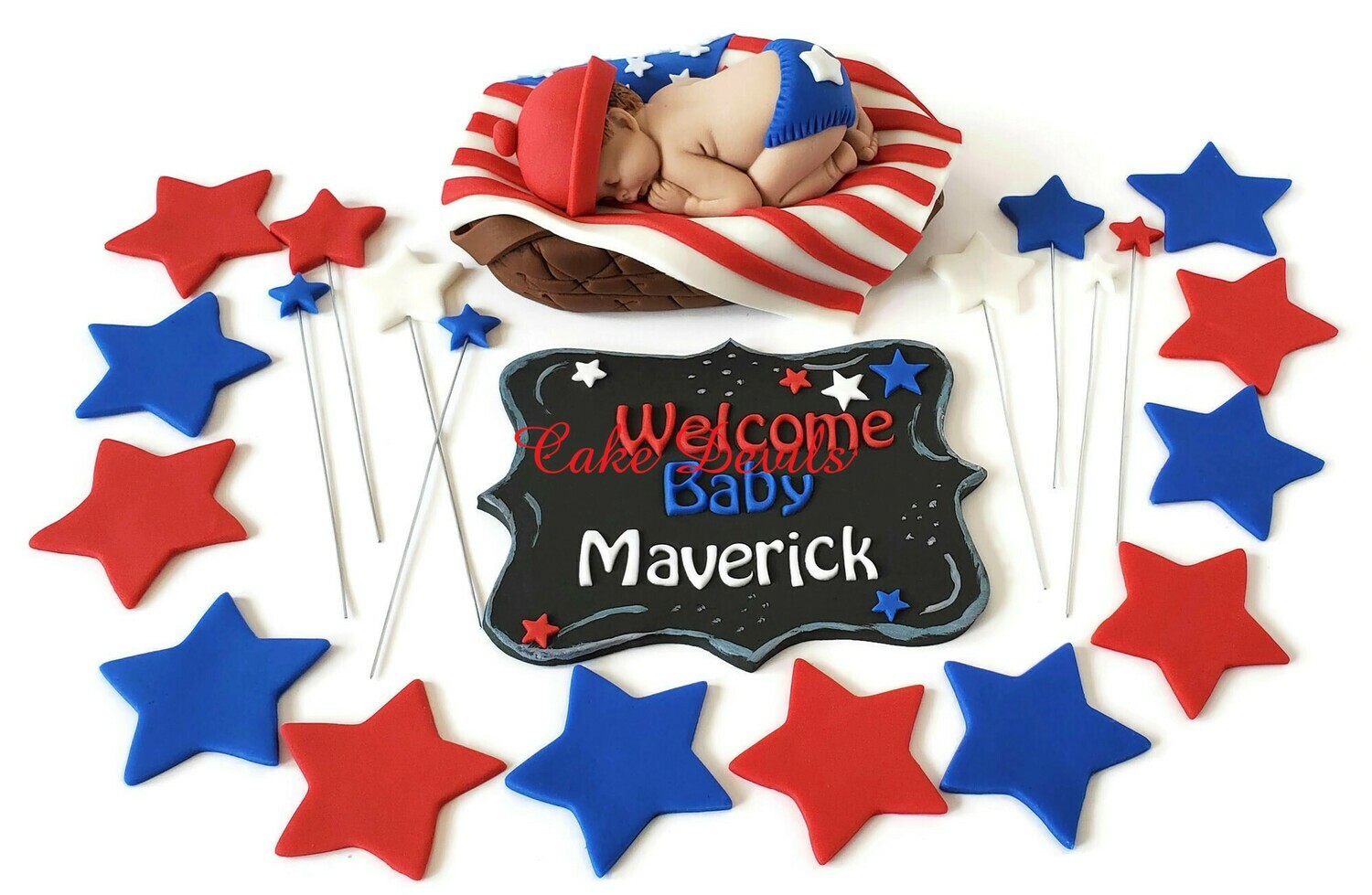 Red, White, and Blue, Patriotic Baby Shower Cake Toppers
