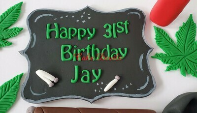 Pot Leaf Birthday Cake Topper set, Fondant Pot Leaf, Plaque with Joints
