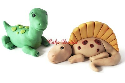 Fondant brontosaurus and Spinosaurus Dinosaur Cake Toppers with Volcano