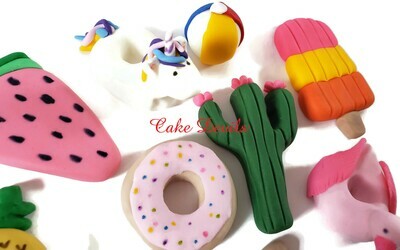 Fun Shape Fondant Pool Party Cake Toppers, Unicorn, Pizza, Doughnut, pineapple, and more!