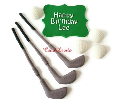 Fondant Golf Cake Topper Kit with golf clubs and balls