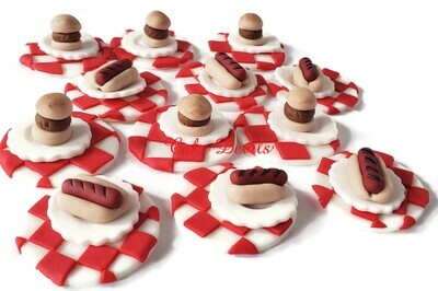Hot Dog and Hamburger Fondant Cupcake Toppers, great for a birthday party or picnic!