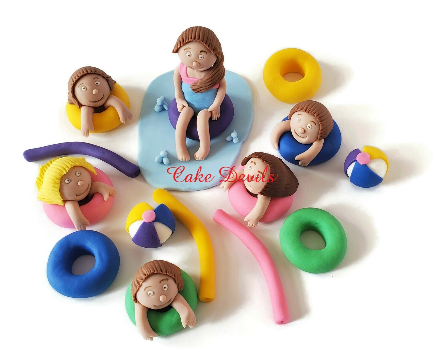 Pool Party Swimmers Cake Topper Kit with Girl or Boy in Float, Fondant