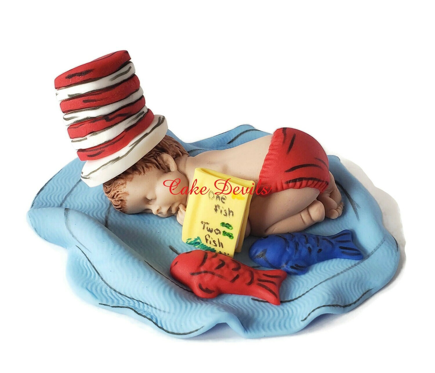 Dr Seuss Baby Shower Fondant Cake Topper - One Fish, Two Fish, Red Fish Blue Fish