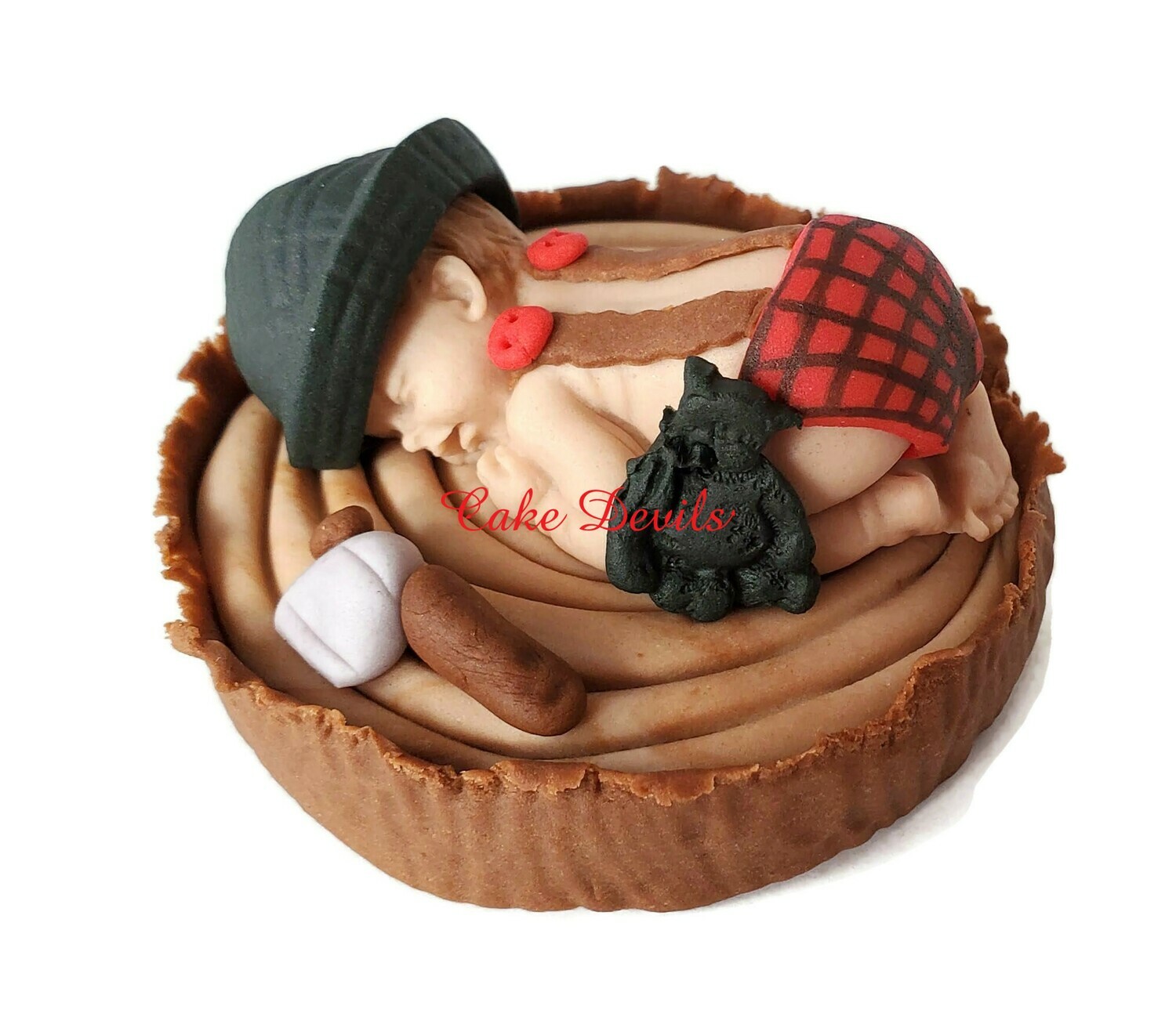 Fondant Lumberjack Baby Shower Cake Topper with Buffalo Plaid, Red Rustic, flannel diaper