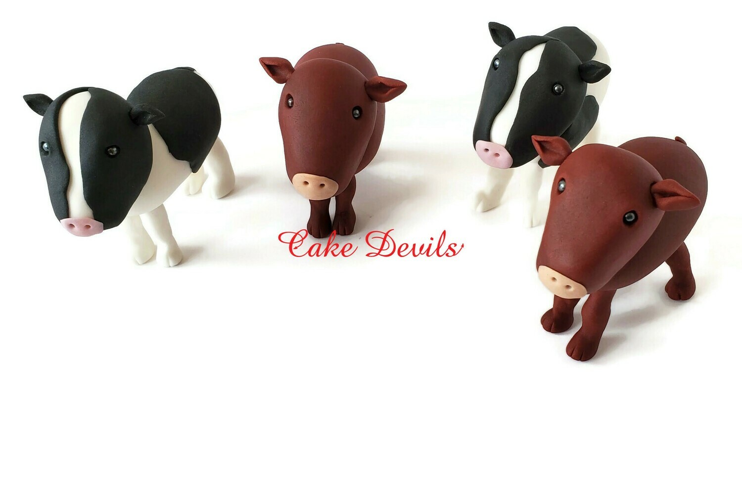 Fondant Cow Cake Toppers, Handmade Cows and fondant Cow Spots Cake Decorations for Farm or Barn Cake
